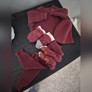 Cozy Kids Maroon Knit Hat and Sock Set